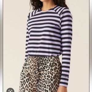 NWOT Ganni Striped Cotton Pullover, Violet Tulip, S